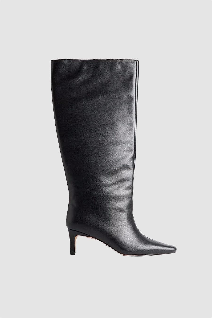 Leather Stiletto Wide Shaft Boots