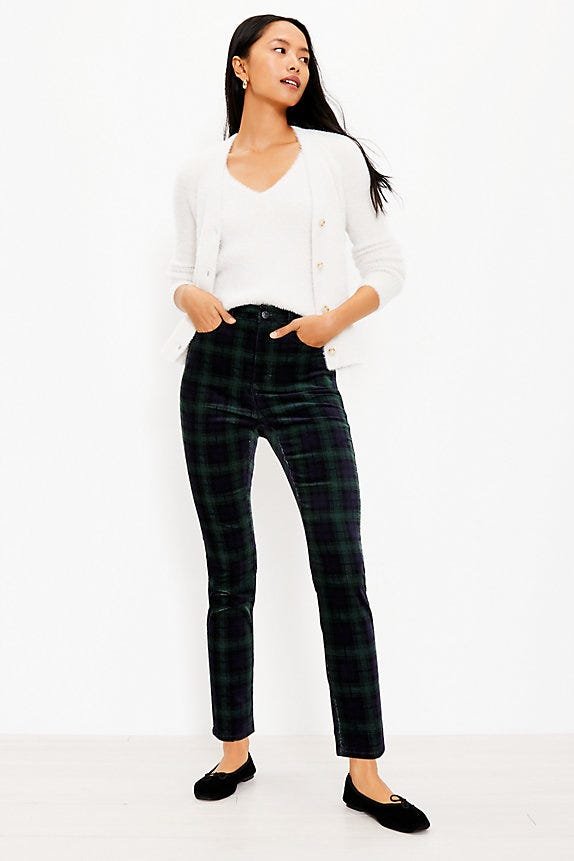 Plaid Velvet Skinny Pants