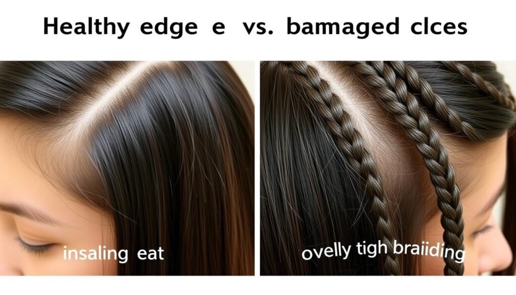 Comparison of healthy and damaged edges with protective hair braids Comparison of healthy and damaged edges with protective hair braids