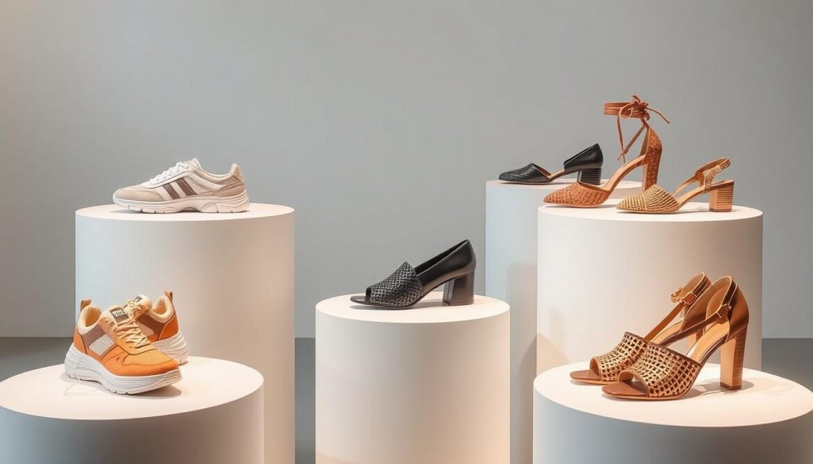 Women's 2025 Footwear and Accessories Trends showcasing various shoe styles on display
