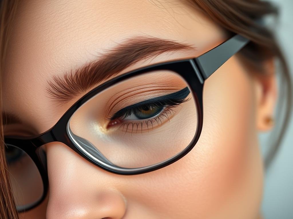 Close-up of perfect eyeliner application for someone wearing glasses, showing makeup for glasses wearers techniques