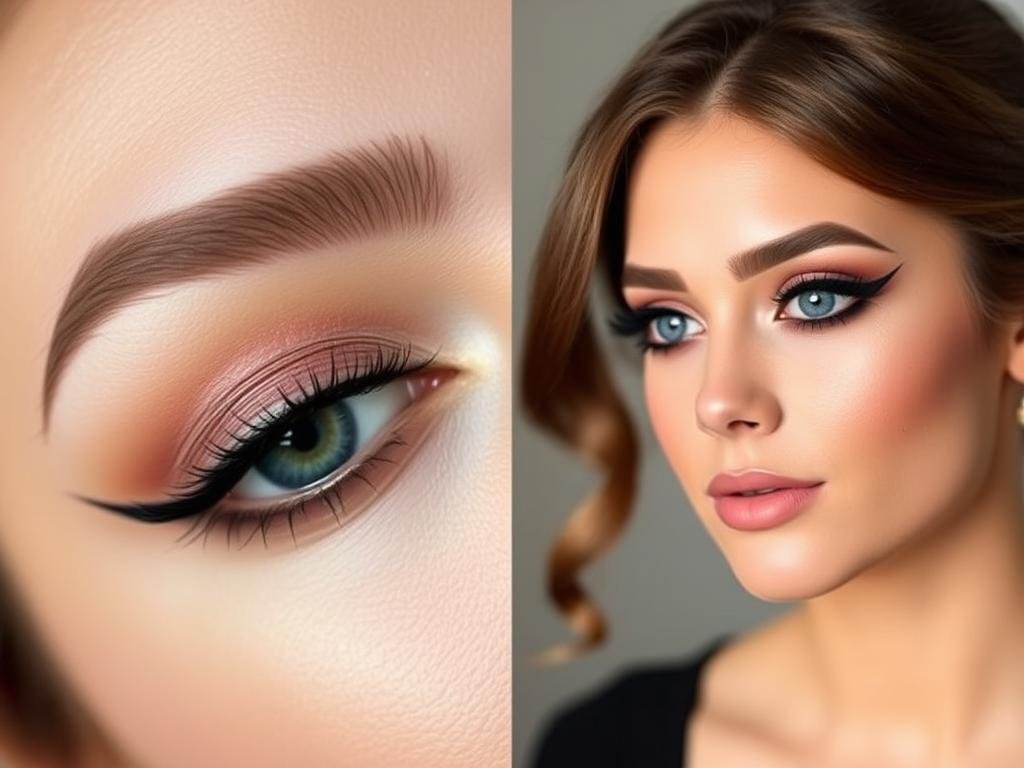 Comparison of balanced vs overdone eye makeup with bold frames for makeup for glasses wearers