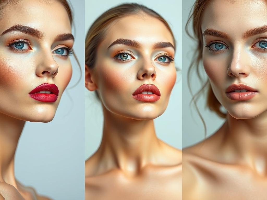 Examples of well-balanced frame and makeup proportions for makeup for glasses wearers