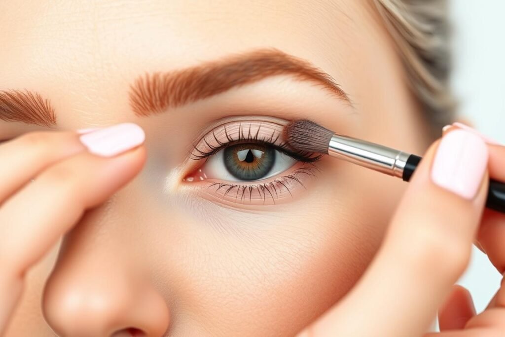 Proper concealer application technique with a tapered brush