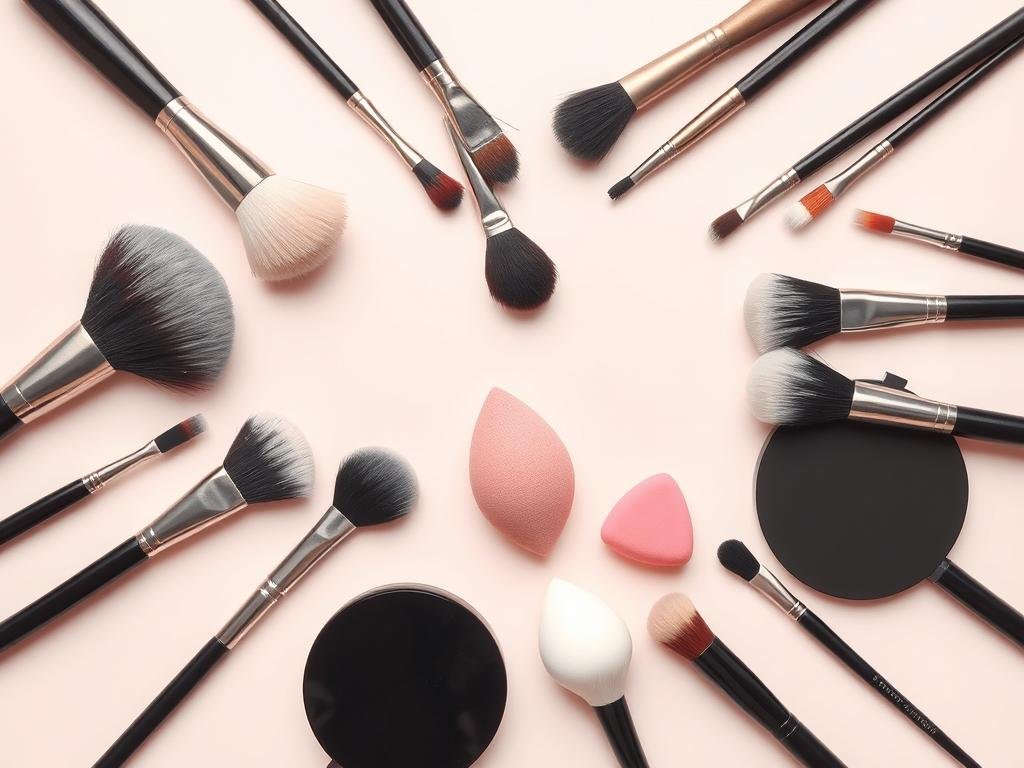 Quality makeup brushes and tools arranged neatly