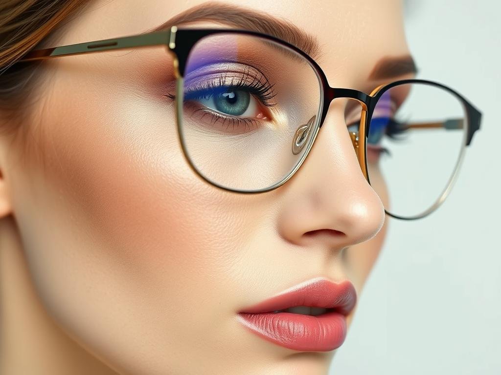 Various eyeshadow textures demonstrated on a model wearing glasses, showing makeup for glasses wearers options