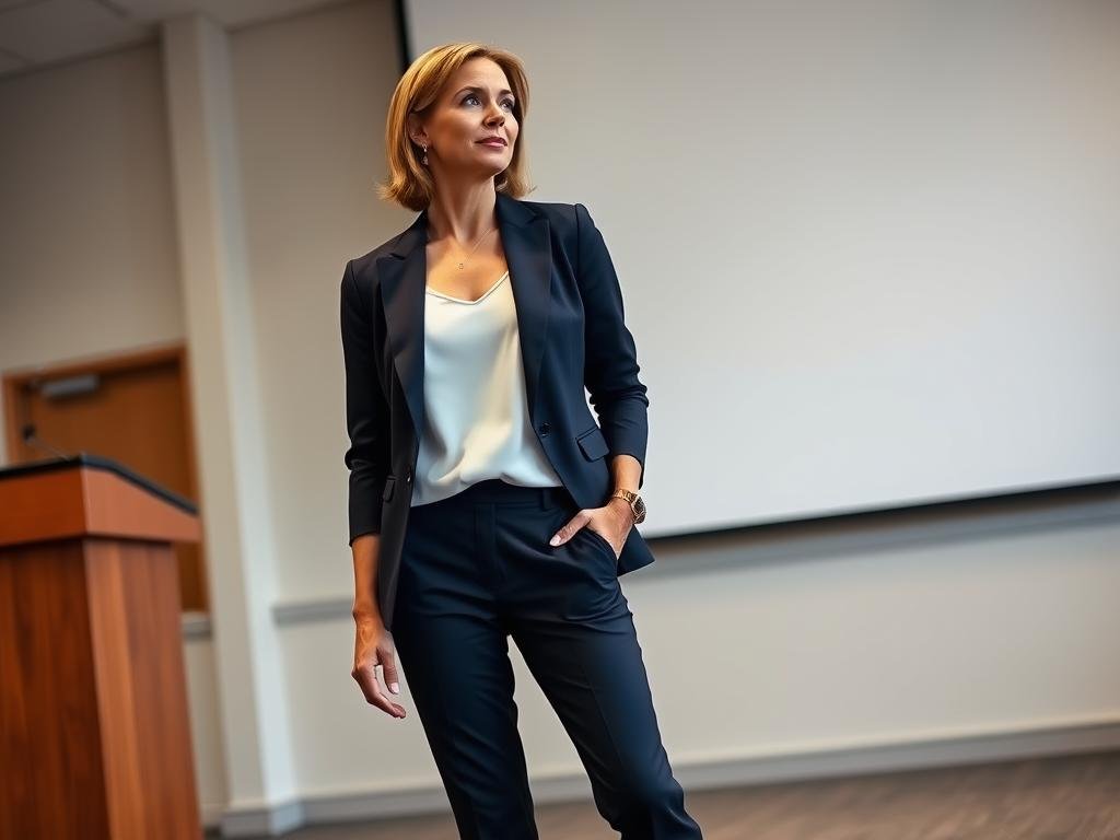 Woman wearing modern suit separates for professional back to school outfit