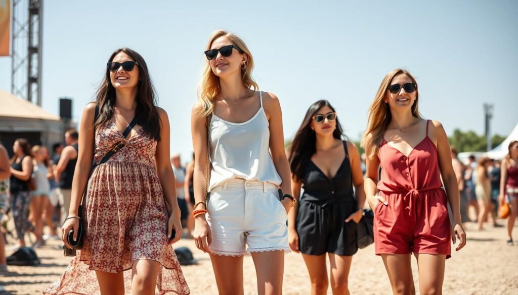 Women in lightweight summer concert outfits